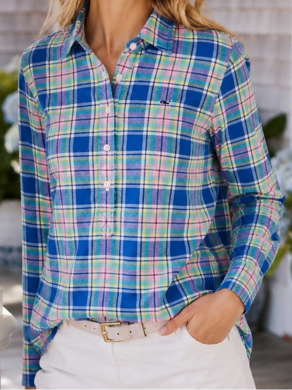 Vineyard Vines ‘Popover Flannel Half-Button Top’ in “Little River Plaid” Size 2